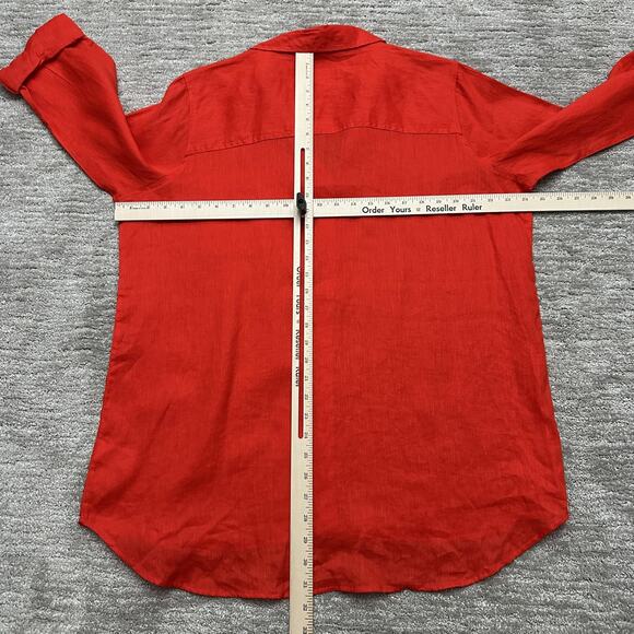 Sigrid Olsen Shirt Womens XL Red 100% Linen Roll Tab Sleeve Button Front Pocket - Picture 7 of 9